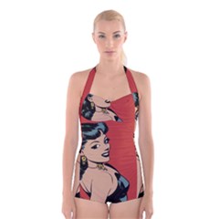 Comic Girl Boyleg Halter Swimsuit  by vintage2030