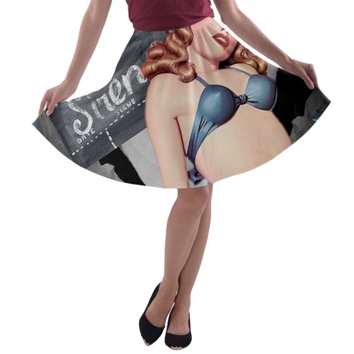 Retro Pin Up Girl Blue A-line Skater Skirt