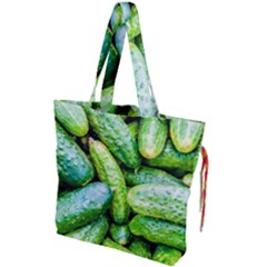 Pile Of Green Cucumbers Drawstring Tote Bag by FunnyCow