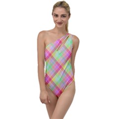 Pastel Rainbow Tablecloth Diagonal Check To One Side Swimsuit by PodArtist