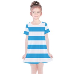 Oktoberfest Bavarian Blue And White Large Cabana Stripes Kids  Simple Cotton Dress by PodArtist