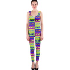 Cartoon Style Marine Life Motif Pattern One Piece Catsuit by dflcprints