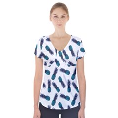 Pinapples Blue Short Sleeve Front Detail Top by snowwhitegirl