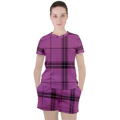 Violet Plaid Women s Tee And Shorts Set by snowwhitegirl