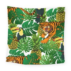 Tropical Pelican Tiger Jungle Square Tapestry (large) by snowwhitegirl