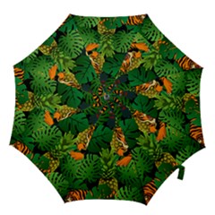 Tropical Pelican Tiger Jungle Black Hook Handle Umbrellas (medium) by snowwhitegirl