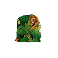 Tropical Pelican Tiger Jungle Black Drawstring Pouch (small) by snowwhitegirl