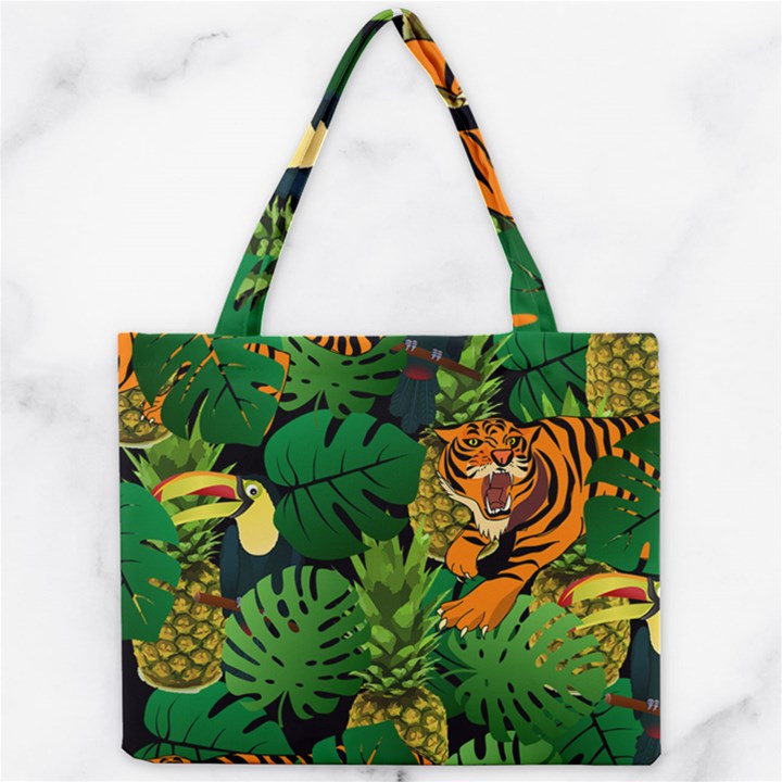 Tropical Pelican Tiger Jungle Black Mini Tote Bag