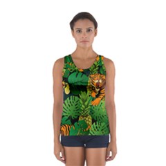 Tropical Pelican Tiger Jungle Black Sport Tank Top  by snowwhitegirl