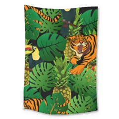 Tropical Pelican Tiger Jungle Black Large Tapestry by snowwhitegirl