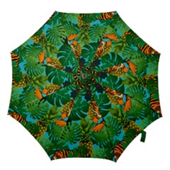 Tropical Pelican Tiger Jungle Blue Hook Handle Umbrellas (small) by snowwhitegirl