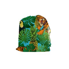 Tropical Pelican Tiger Jungle Blue Drawstring Pouch (medium) by snowwhitegirl