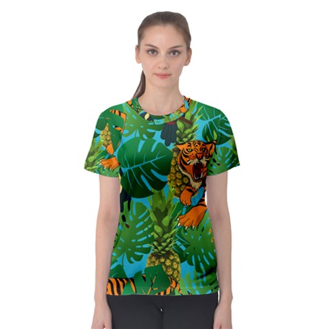 Tropical Pelican Tiger Jungle Blue Women s Sport Mesh Tee by snowwhitegirl