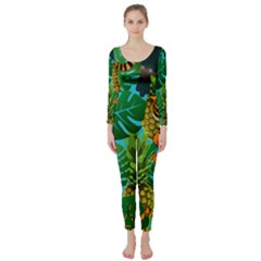 Tropical Pelican Tiger Jungle Blue Long Sleeve Catsuit by snowwhitegirl