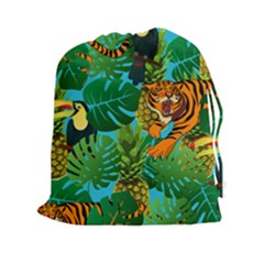 Tropical Pelican Tiger Jungle Blue Drawstring Pouch (xxl) by snowwhitegirl