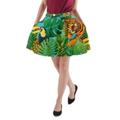 Tropical Pelican Tiger Jungle Blue A-line Pocket Skirt by snowwhitegirl