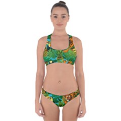 Tropical Pelican Tiger Jungle Blue Cross Back Hipster Bikini Set by snowwhitegirl