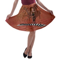 Cute Fairy Dancing On A Piano A-line Skater Skirt by FantasyWorld7