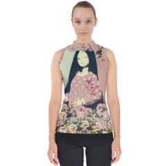 Rose Floral Doll Mock Neck Shell Top by snowwhitegirl