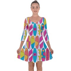 Mini Rainbow Colored Waikiki Surfboards  Quarter Sleeve Skater Dress by PodArtist