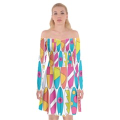 Mini Rainbow Colored Waikiki Surfboards  Off Shoulder Skater Dress by PodArtist