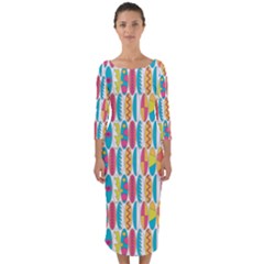 Rainbow Colored Waikiki Surfboards  Quarter Sleeve Midi Bodycon Dress by PodArtist