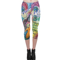 Watercolor Mermaid Capri Leggings  by chellerayartisans