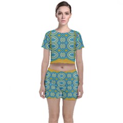 Green Blue Shapes                                      Crop Top And Shorts Co-ord Set by LalyLauraFLM