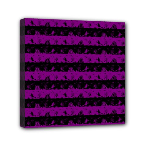 Zombie Purple And Black Halloween Nightmare Stripes  Mini Canvas 6  X 6  (stretched) by PodArtist