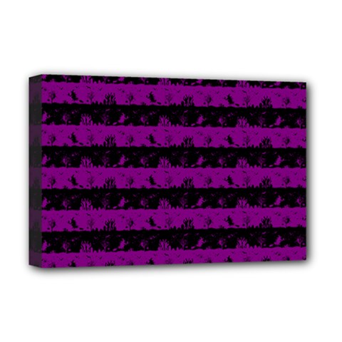 Zombie Purple And Black Halloween Nightmare Stripes  Deluxe Canvas 18  X 12  (stretched) by PodArtist