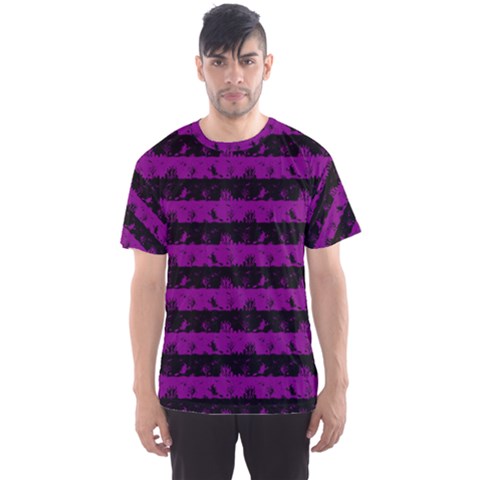 Zombie Purple And Black Halloween Nightmare Stripes  Men s Sports Mesh Tee by PodArtist