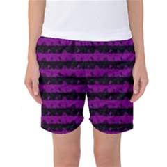 Zombie Purple And Black Halloween Nightmare Stripes  Women s Basketball Shorts by PodArtist