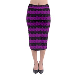 Zombie Purple And Black Halloween Nightmare Stripes  Midi Pencil Skirt by PodArtist