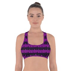 Zombie Purple And Black Halloween Nightmare Stripes  Cross Back Sports Bra by PodArtist