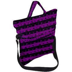 Zombie Purple And Black Halloween Nightmare Stripes  Fold Over Handle Tote Bag by PodArtist