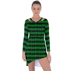 Alien Green And Black Halloween Nightmare Stripes  Asymmetric Cut-out Shift Dress by PodArtist