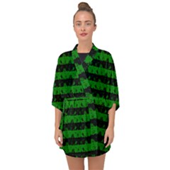 Alien Green And Black Halloween Nightmare Stripes  Half Sleeve Chiffon Kimono by PodArtist