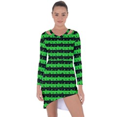 Monster Green And Black Halloween Nightmare Stripes  Asymmetric Cut-out Shift Dress by PodArtist