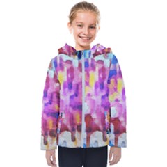 Blue Pink Watercolors                                                   Kids  Hooded Puffer Jacket by LalyLauraFLM