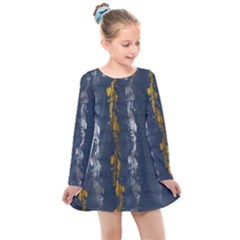 Gold And Silver Blue Jean Look By Flipstylez Designs Kids  Long Sleeve Dress by flipstylezfashionsLLC