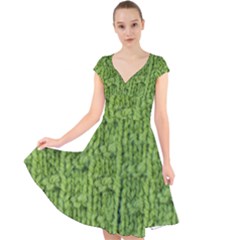 Knitted Wool Chain Green Cap Sleeve Front Wrap Midi Dress by vintage2030