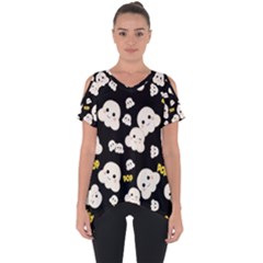 Cute Kawaii Popcorn Pattern Cut Out Side Drop Tee by Valentinaart