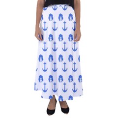 Vintage Face Anchor Blue Flared Maxi Skirt by snowwhitegirl