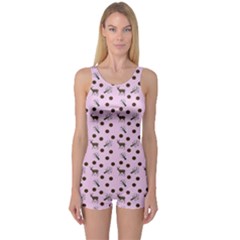 Pink Deer Pattern One Piece Boyleg Swimsuit by snowwhitegirl