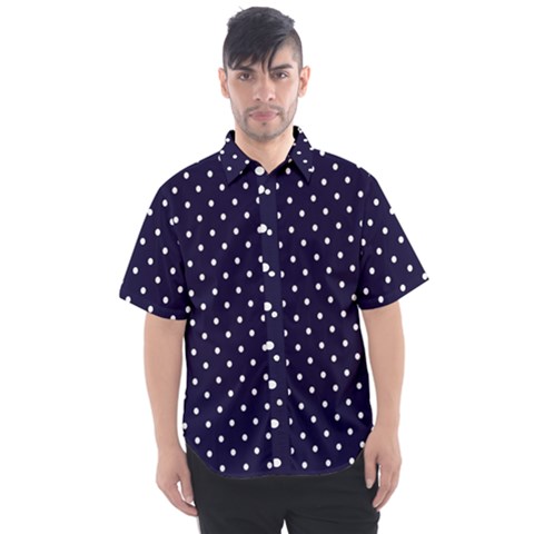 Little  Dots Navy Blue Men s Short Sleeve Shirt by snowwhitegirl