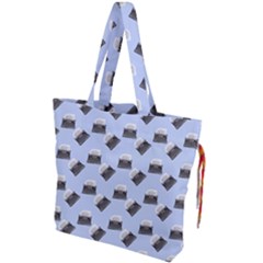 Retro Typewriter Blue Pattern Drawstring Tote Bag by snowwhitegirl