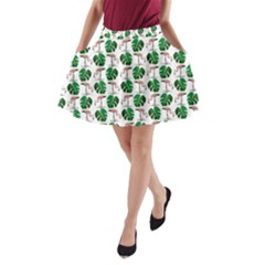 Flamingo Leaf Patttern A-line Pocket Skirt by snowwhitegirl