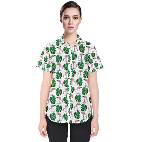 Flamingo Leaf Patttern Women s Short Sleeve Shirt by snowwhitegirl