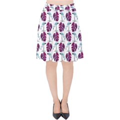 Flamingo Leaf Patttern Blue Velvet High Waist Skirt by snowwhitegirl