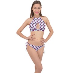 Flamingo Leaf Patttern Blue Cross Front Halter Bikini Set by snowwhitegirl